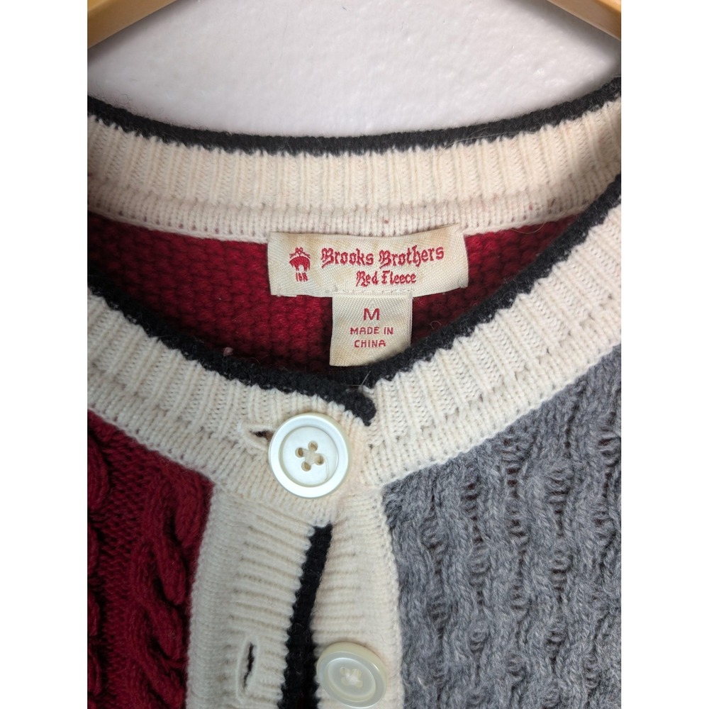Brooks Brothers Red Fleece Cardigan Sweater Womens Medium Fair Isle Merino Wool - Picture 3 of 7